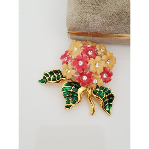Joan Rivers Jewelry - Vintage Joan Rivers Pink and Yellow Floral Bouquet Pin Brooch